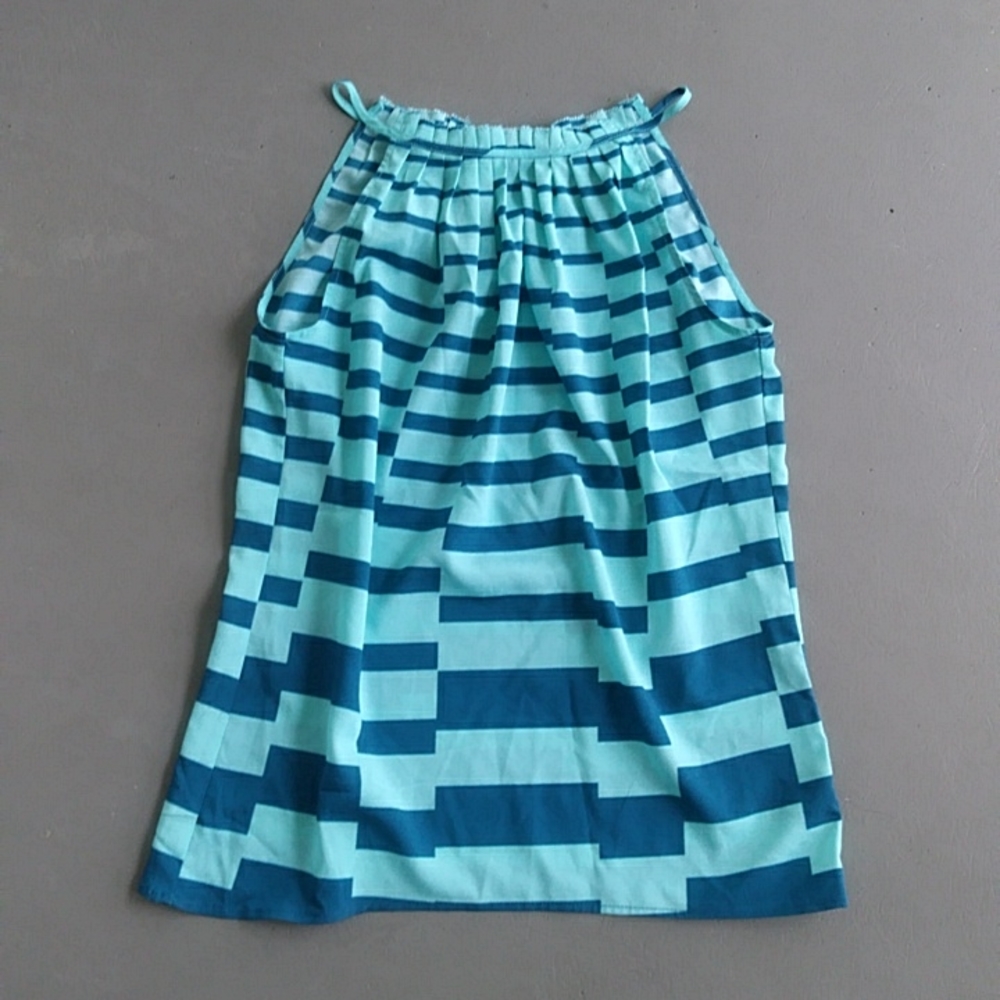 New York & Company Teal and Blue Geometric Patterned Halter top